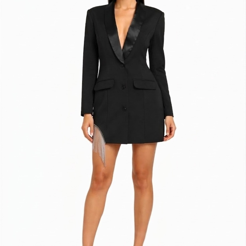 Metamorphosis Girl | Satin-Trim Blazer Dress With Metal Fringe Detail